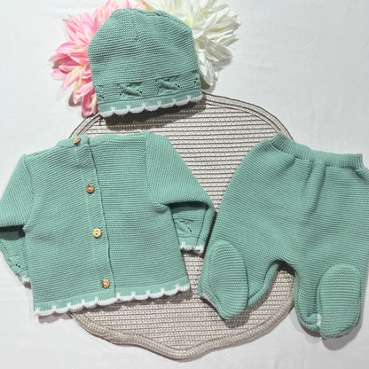 Conjunto Pompons para bebé - 1/3M - Verde seco