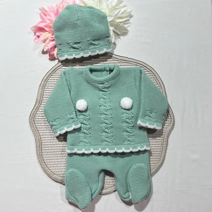 Conjunto Pompons para bebé - 1/3M - Verde seco