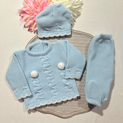 Conjunto Pompons para bebé - 1/3M - Azul bebé