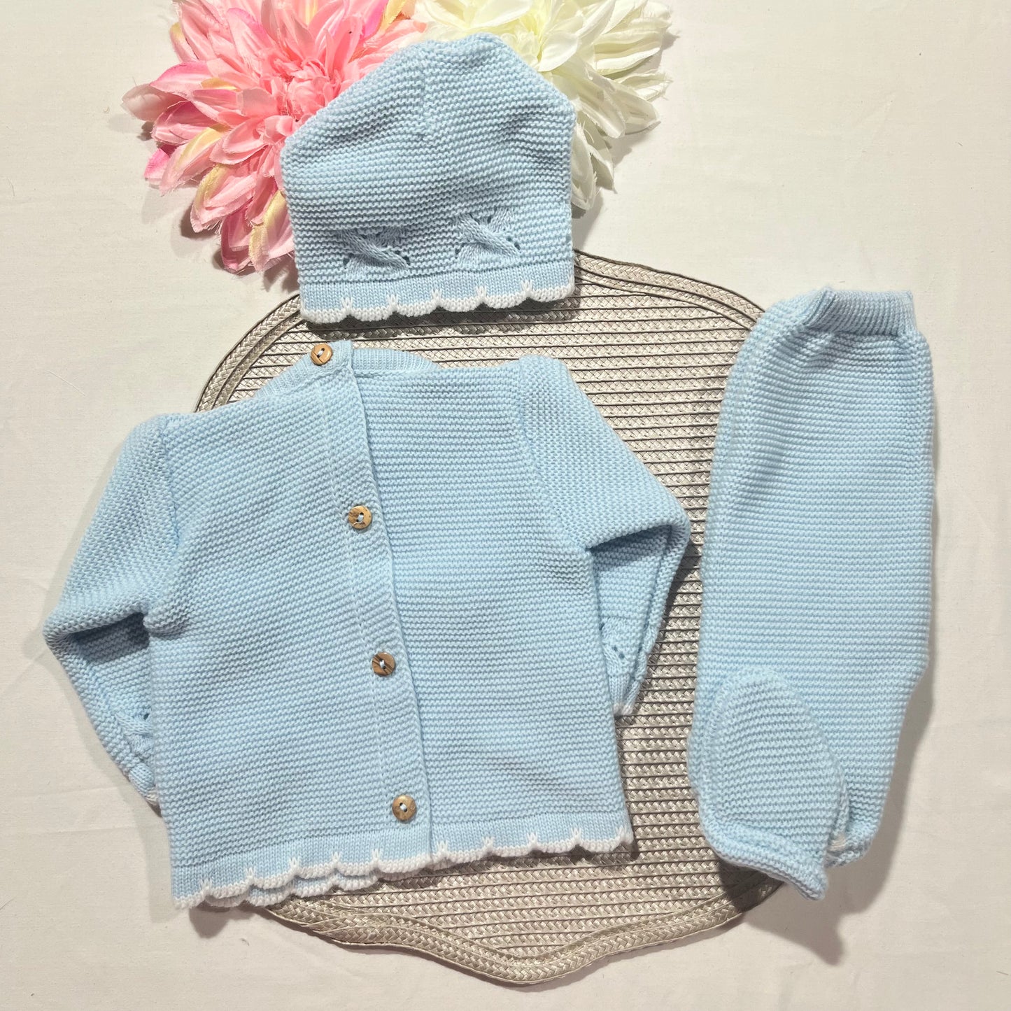 Conjunto Pompons para bebé - 1/3M - Azul bebé