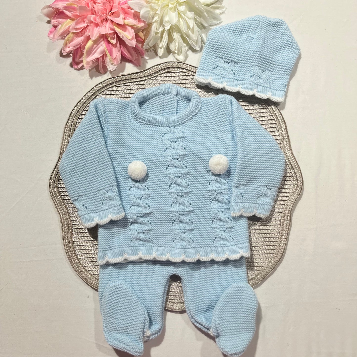 Conjunto Pompons para bebé - 1/3M - Azul bebé