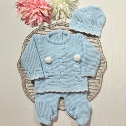 Conjunto Pompons para bebé - 1/3M - Azul bebé