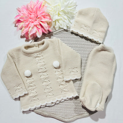 Conjunto Pompons para bebé - 1/3M - Areia