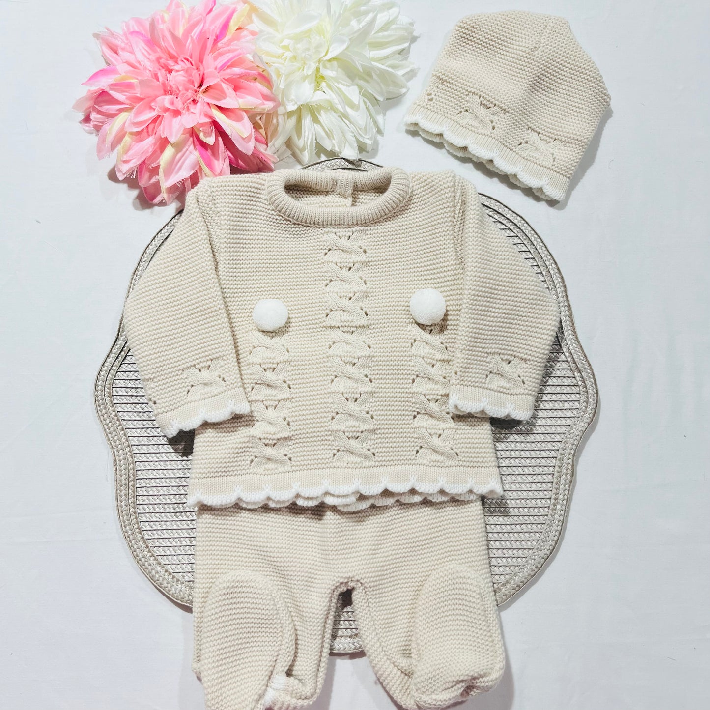 Conjunto Pompons para bebé - 1/3M - Areia