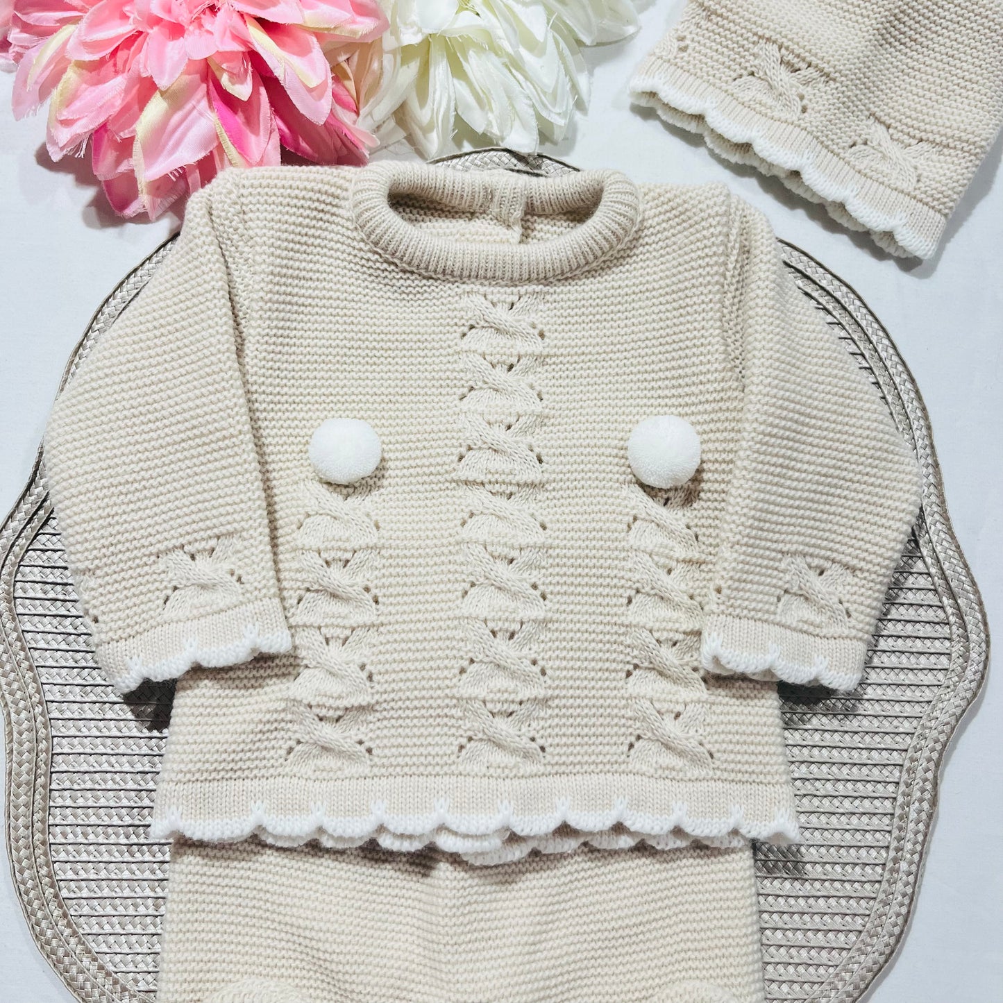 Conjunto Pompons para bebé - 1/3M - Areia