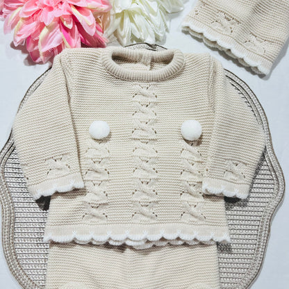 Conjunto Pompons para bebé - 1/3M - Areia