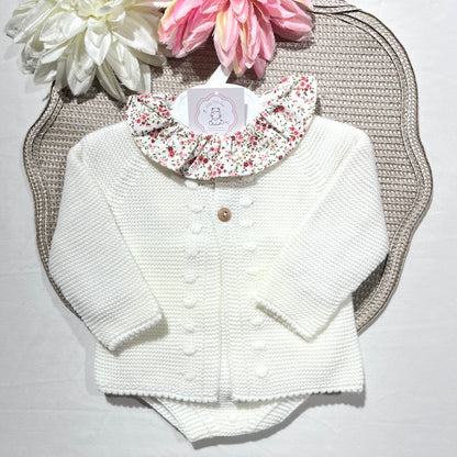 Conjunto Flor em malha para bebé - 1 aos 12M - Pérola