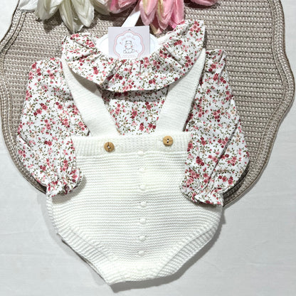 Conjunto Flor em malha para bebé - 1 aos 12M - Pérola
