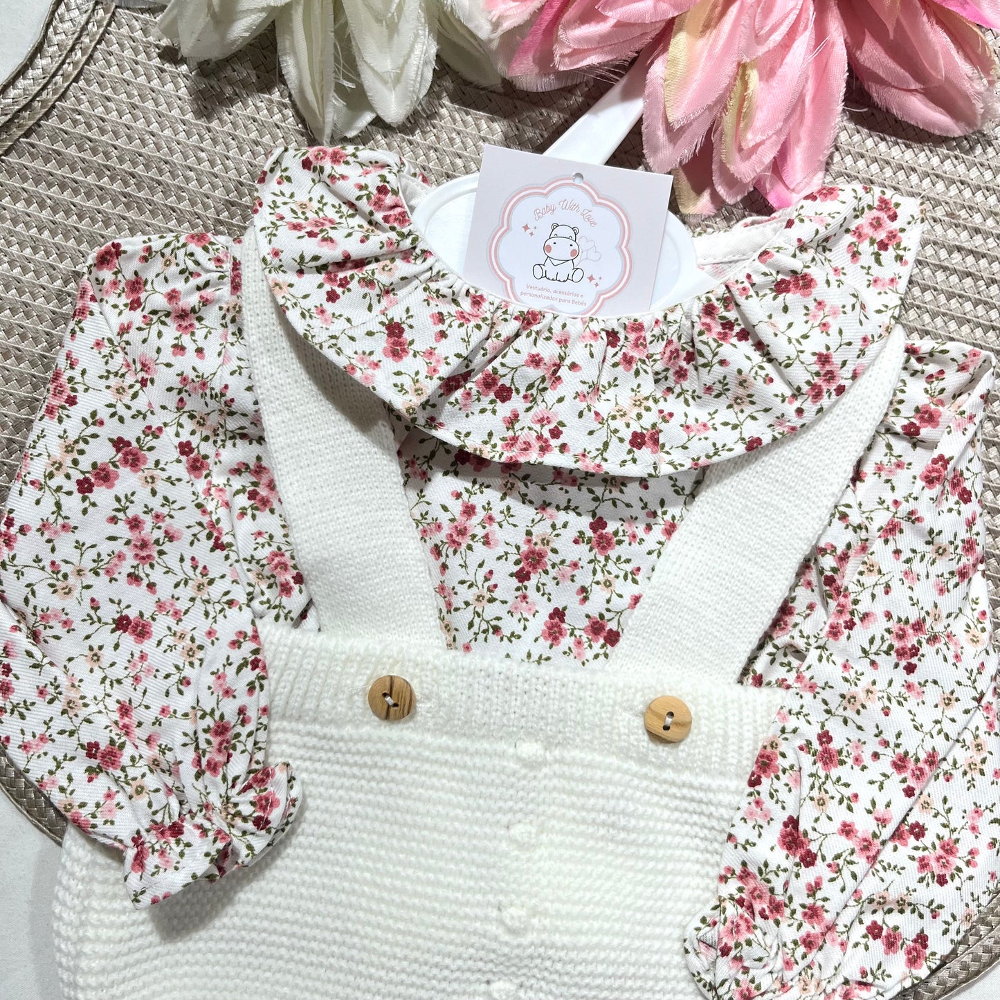 Conjunto Flor em malha para bebé - 1 aos 12M - Pérola