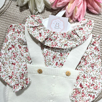 Conjunto Flor em malha para bebé - 1 aos 12M - Pérola