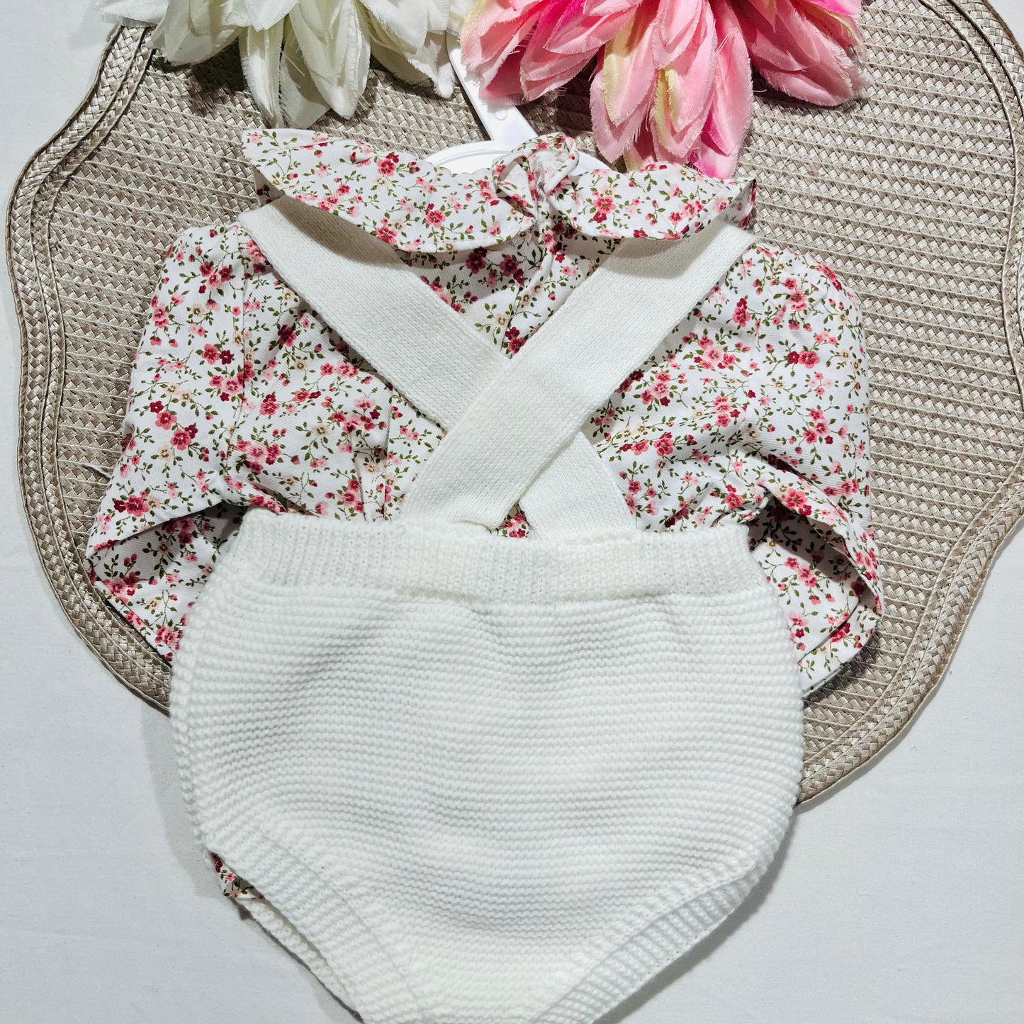 Conjunto Flor em malha para bebé - 1 aos 12M - Pérola