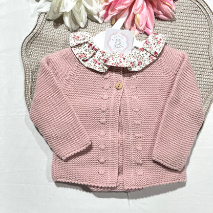 Conjunto Flor em malha para bebé - 1 aos 12M - Rosa velho