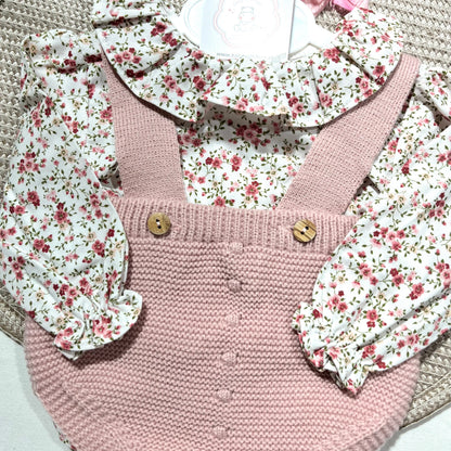Conjunto Flor em malha para bebé - 1 aos 12M - Rosa velho