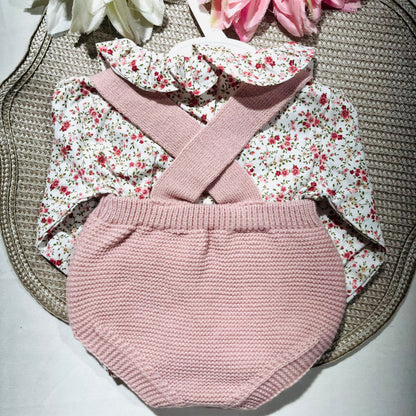 Conjunto Flor em malha para bebé - 1 aos 12M - Rosa velho