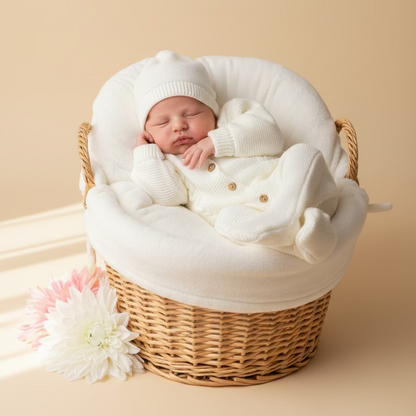 Conjunto macacão e gorro para bebé - 1M - Pérola