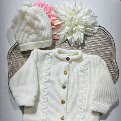 Conjunto macacão e gorro para bebé - 1M - Pérola