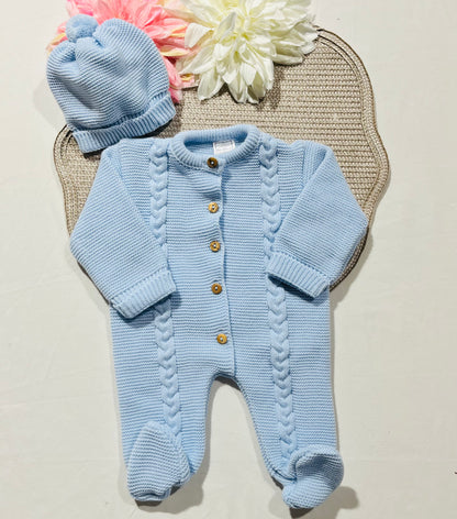 Conjunto macacão e gorro para bebé - 1M - Azul bebé