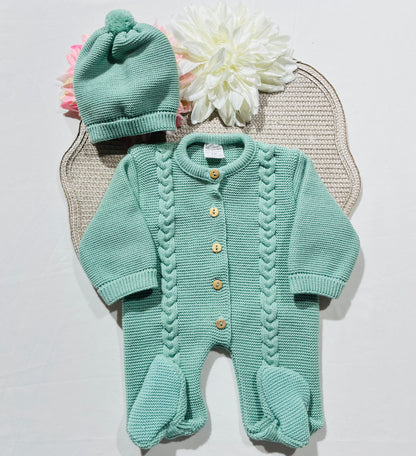 Conjunto macacão e gorro para bebé - 1M - Verde