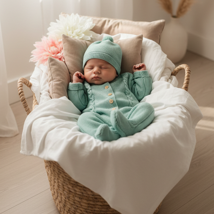 Conjunto macacão e gorro para bebé - 1M - Verde