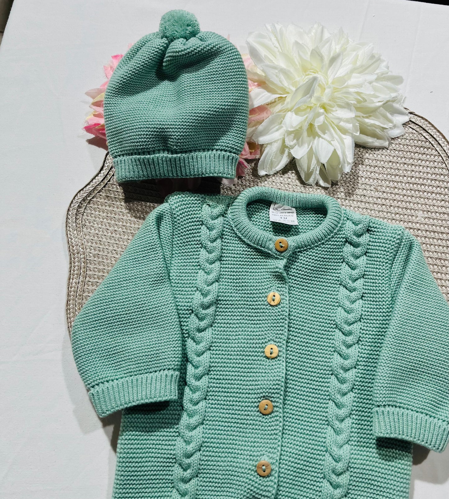 Conjunto macacão e gorro para bebé - 1M - Verde