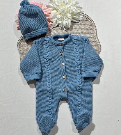 Conjunto macacão e gorro para bebé - 1M - Azul cobalto