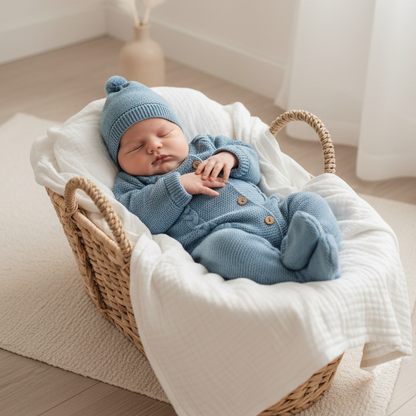 Conjunto macacão e gorro para bebé - 1M - Azul cobalto