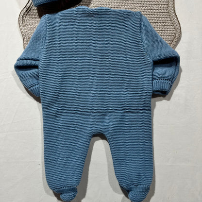 Conjunto macacão e gorro para bebé - 1M - Azul cobalto