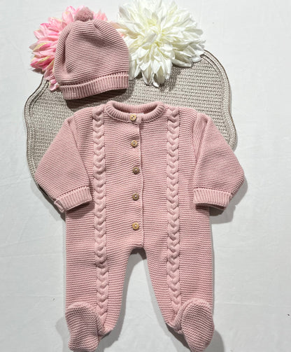 Conjunto macacão e gorro para bebé - 1M - Rosa velho