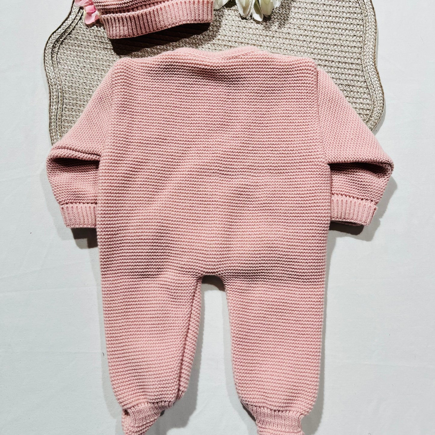 Conjunto macacão e gorro para bebé - 1M - Rosa velho
