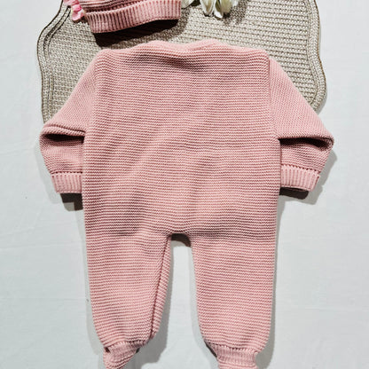 Conjunto macacão e gorro para bebé - 1M - Rosa velho