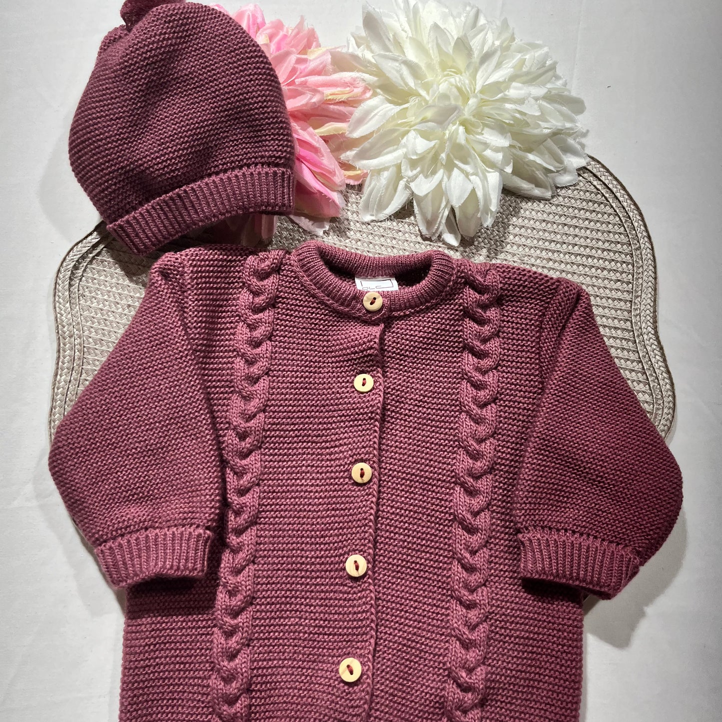 Conjunto macacão e gorro para bebé - 1M - Beringela