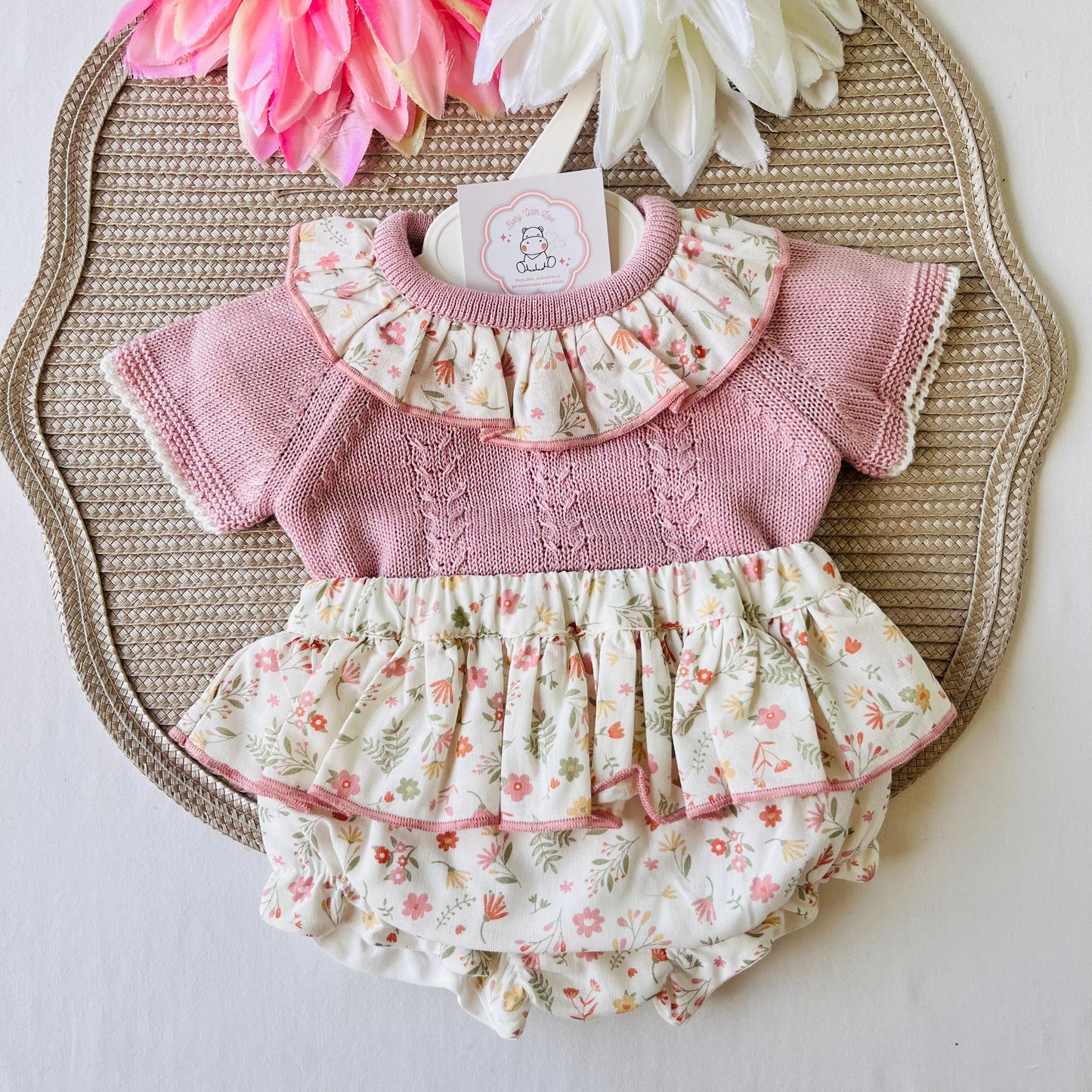 Conjunto Melissa  - Blusa e tapa-fralda - Rosa velho - 1 aos 12M