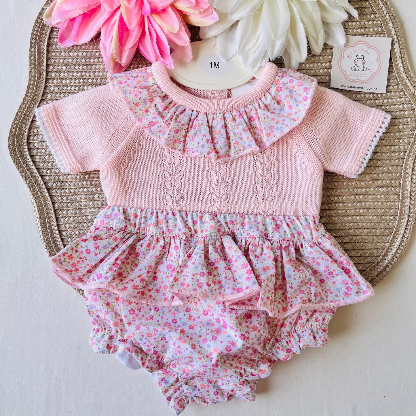 Conjunto Melissa  - Blusa e tapa-fralda - Rosa bebé - 1 aos 12M