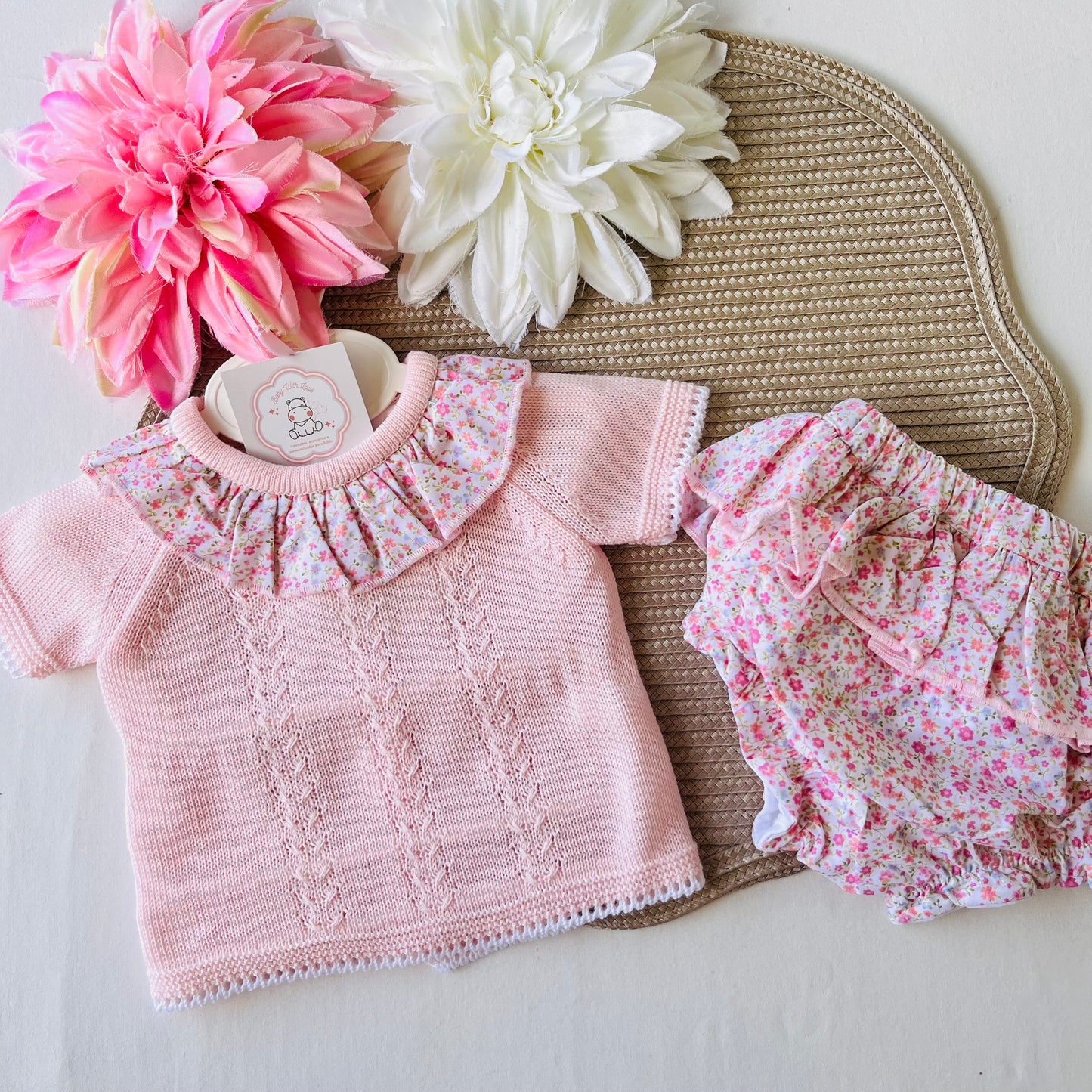 Conjunto Melissa  - Blusa e tapa-fralda - Rosa bebé - 1 aos 12M
