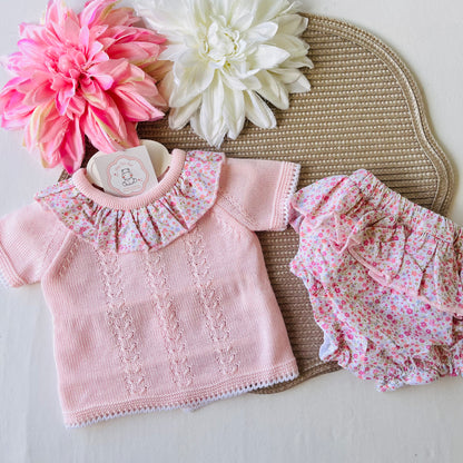 Conjunto Melissa  - Blusa e tapa-fralda - Rosa bebé - 1 aos 12M