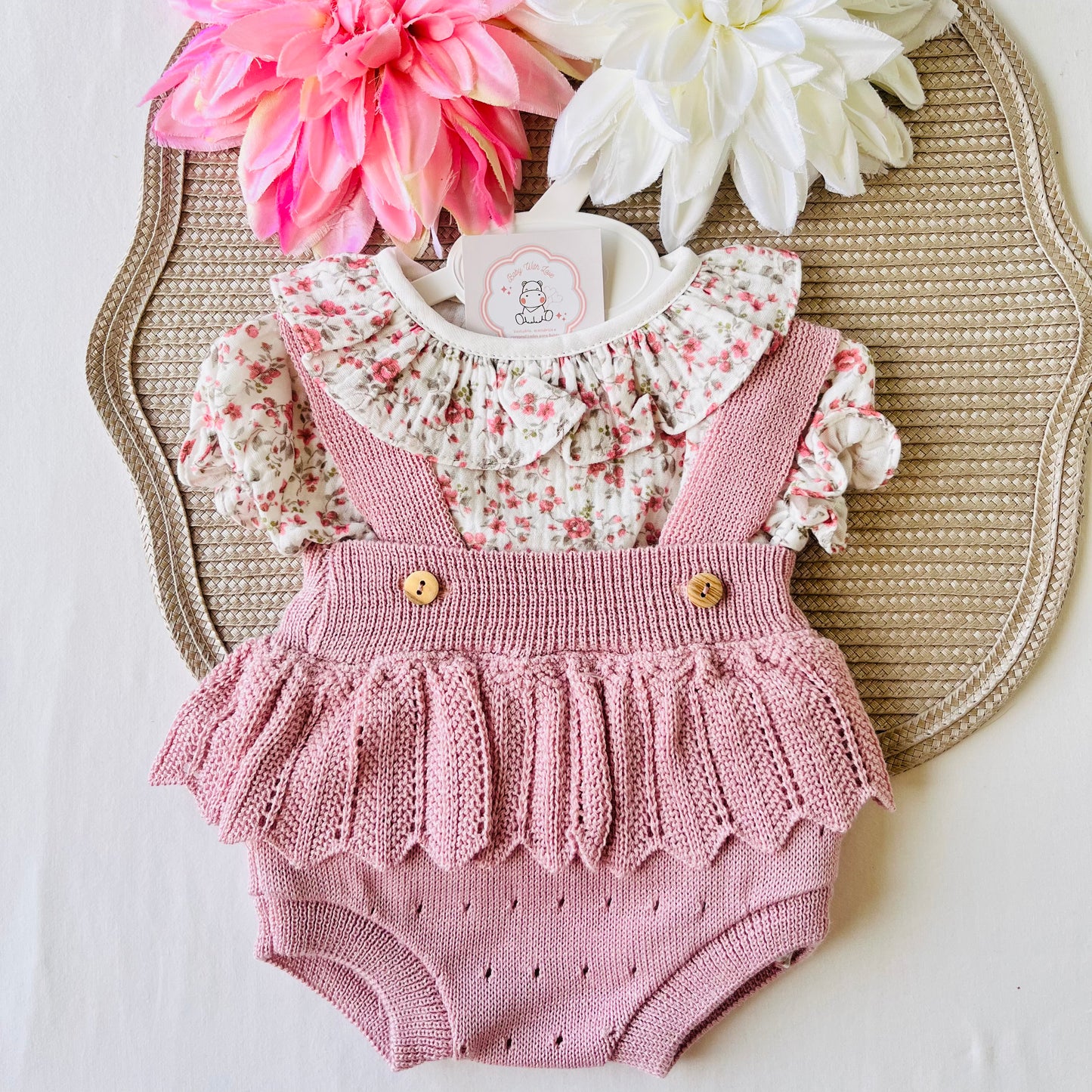 Conjunto Gabi - Fofo e blusa - Rosa velho - 1 aos 12M