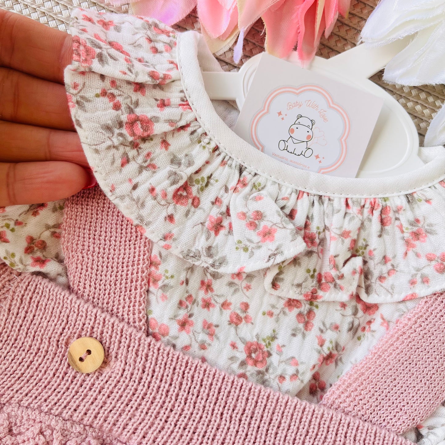 Conjunto Gabi - Fofo e blusa - Rosa velho - 1 aos 12M