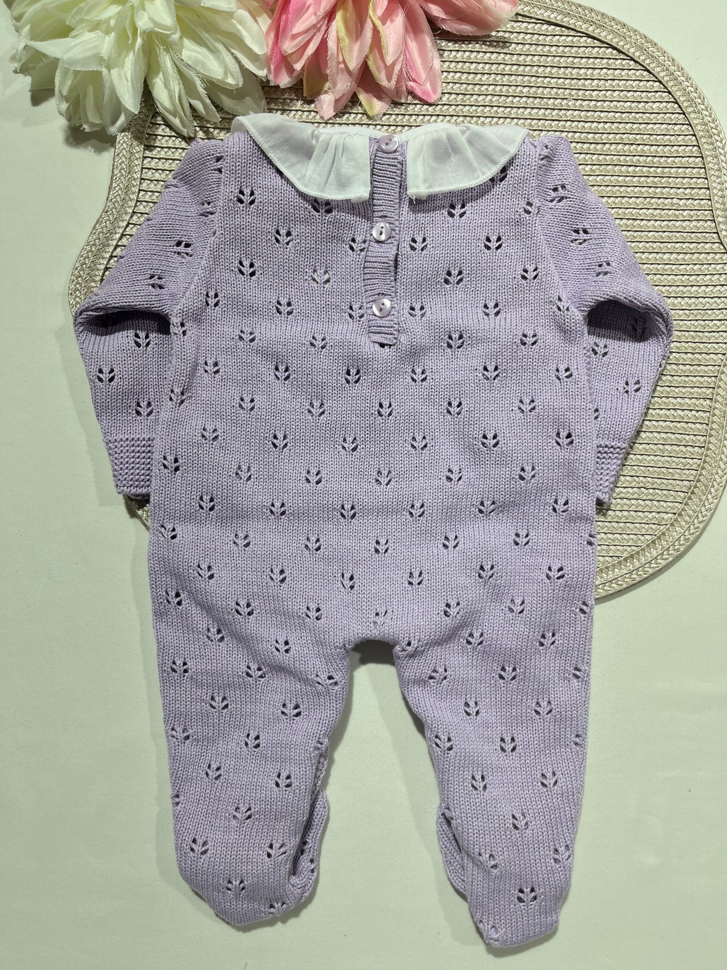 Macacão Flor para bebé - 0/2M - Lavanda
