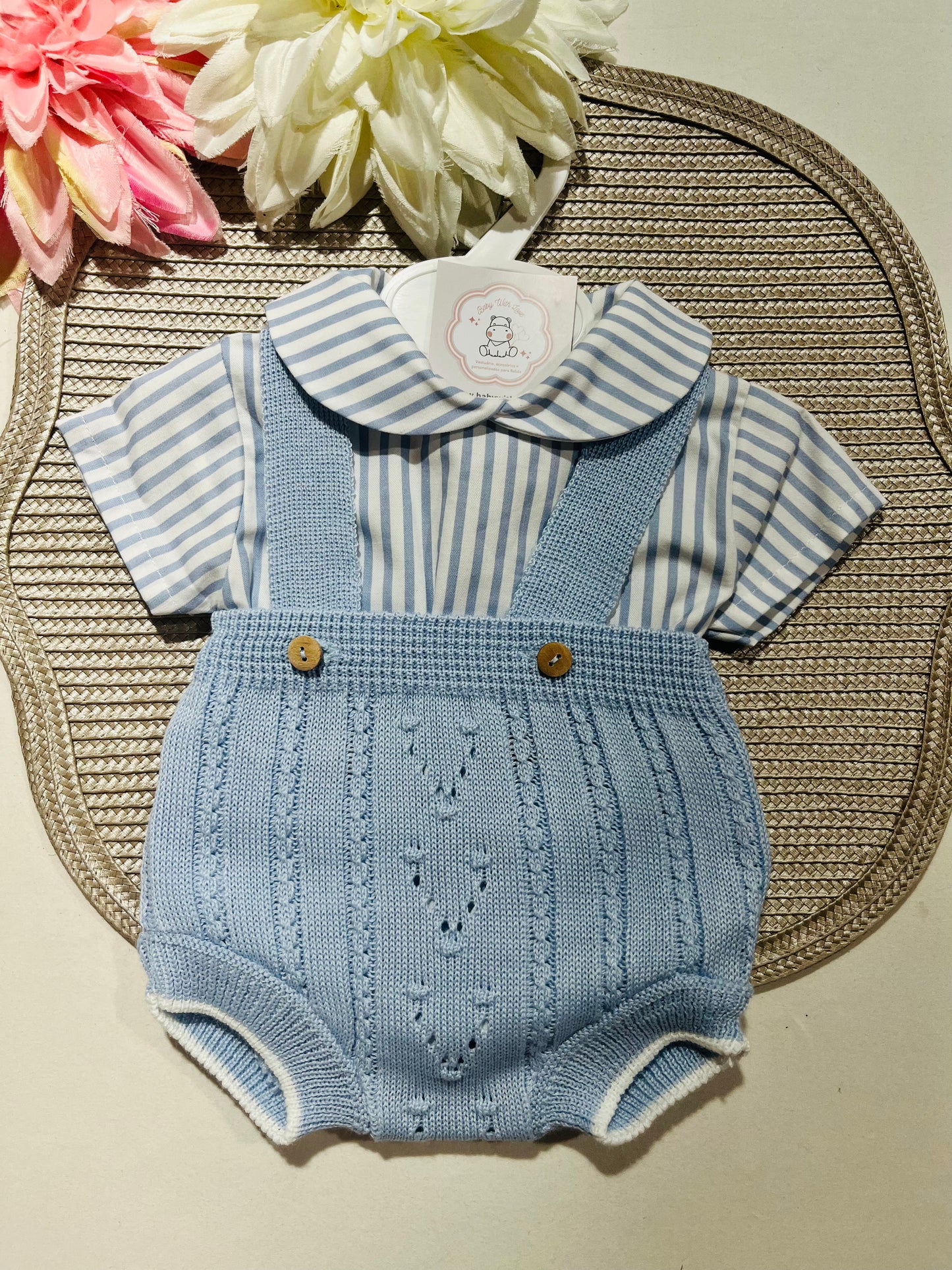 Conjunto Francisco - Fofo e camisa - 3 aos 12M - Azul bebé
