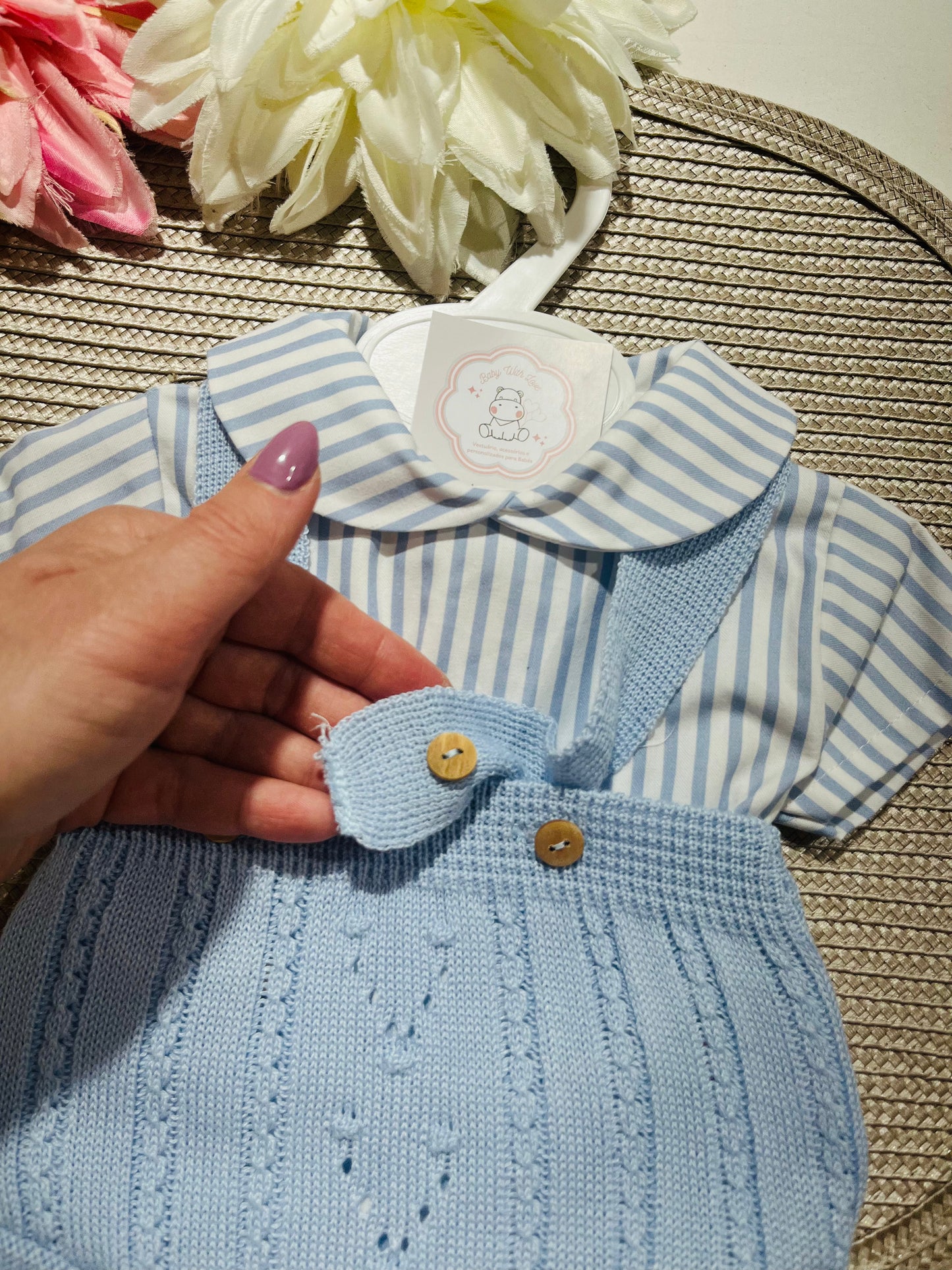 Conjunto Francisco - Fofo e camisa - 3 aos 12M - Azul bebé