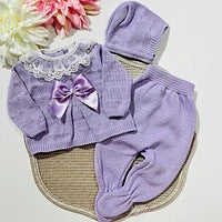 Conjunto de bebé, camisola, calça e touca - 100% algodão - Lavanda