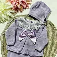 Conjunto de bebé, camisola, calça e touca - 100% algodão - Lavanda