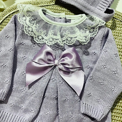 Conjunto de bebé, camisola, calça e touca - 100% algodão - Lavanda