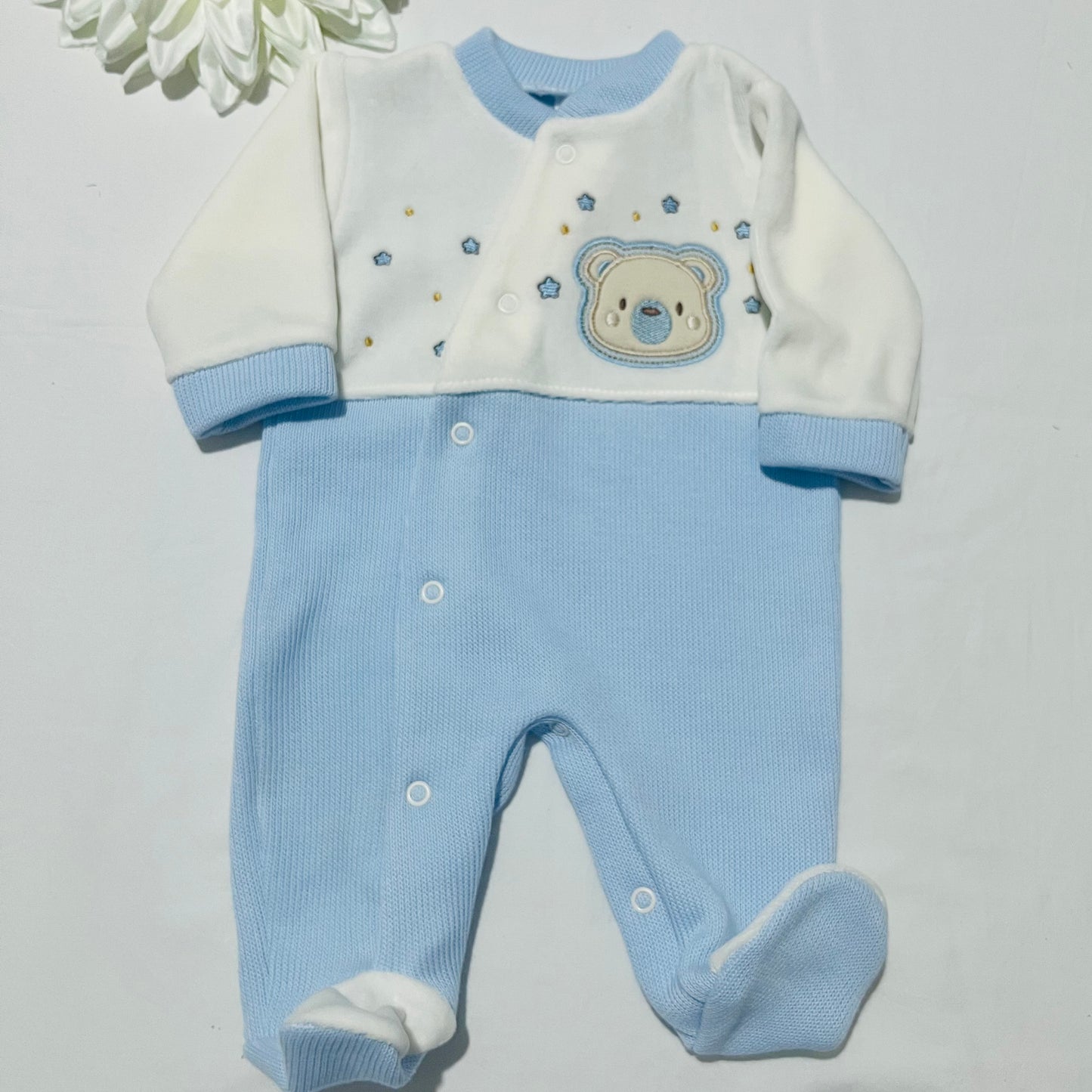 Babygrow em malha e veludo ursinho bebé